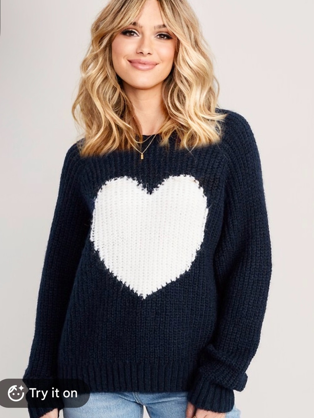 Old Navy Navy Sweater with White Heart